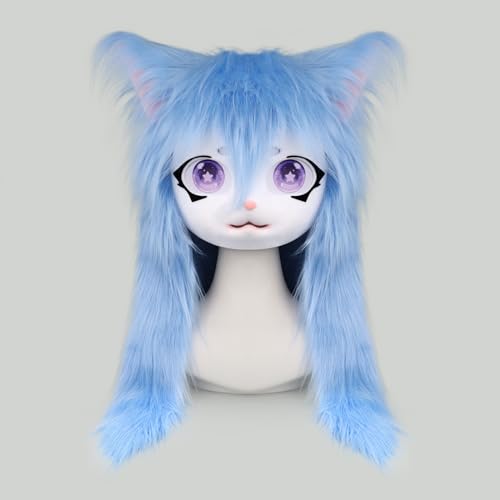 SMILETERNITY SMILETERNIT Animal Head Cat Fursuit Cut Mask Halloween Masquerade Cosplay Costume Props Blue - Image 2