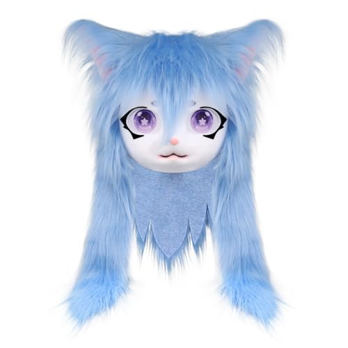SMILETERNITY SMILETERNIT Animal Head Cat Fursuit Cut Mask Halloween Masquerade Cosplay Costume Props Blue - Image 1