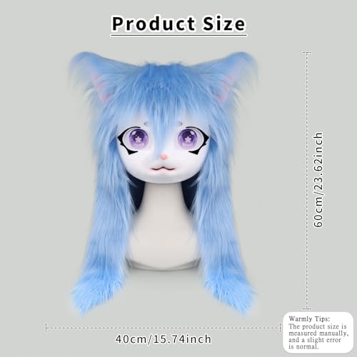 SMILETERNITY SMILETERNIT Animal Head Cat Fursuit Cut Mask Halloween Masquerade Cosplay Costume Props Blue - Image 4