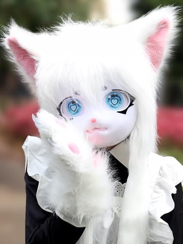 SMILETERNITY SMILETERNIT Animal Head Cat Fursuit Cut Mask Halloween Masquerade Cosplay Costume Props Blue - Image 5