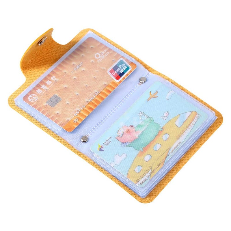 Yellow PU Leather Business Card Holder Case Durable Wallet For 24 Cards Men Women - Image 2