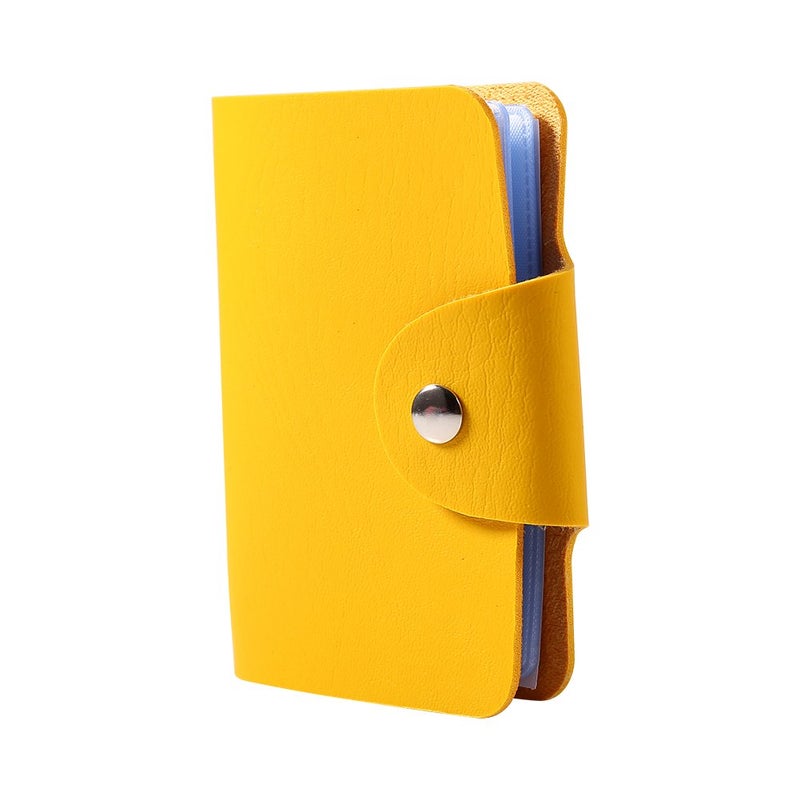 Yellow PU Leather Business Card Holder Case Durable Wallet For 24 Cards Men Women - Image 4