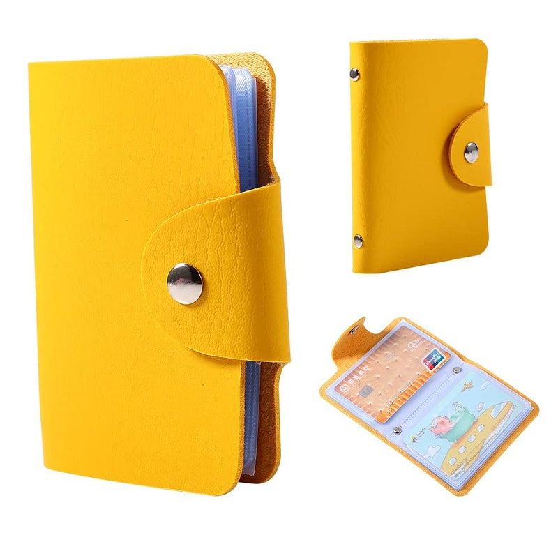 Yellow PU Leather Business Card Holder Case Durable Wallet For 24 Cards Men Women - Image 3