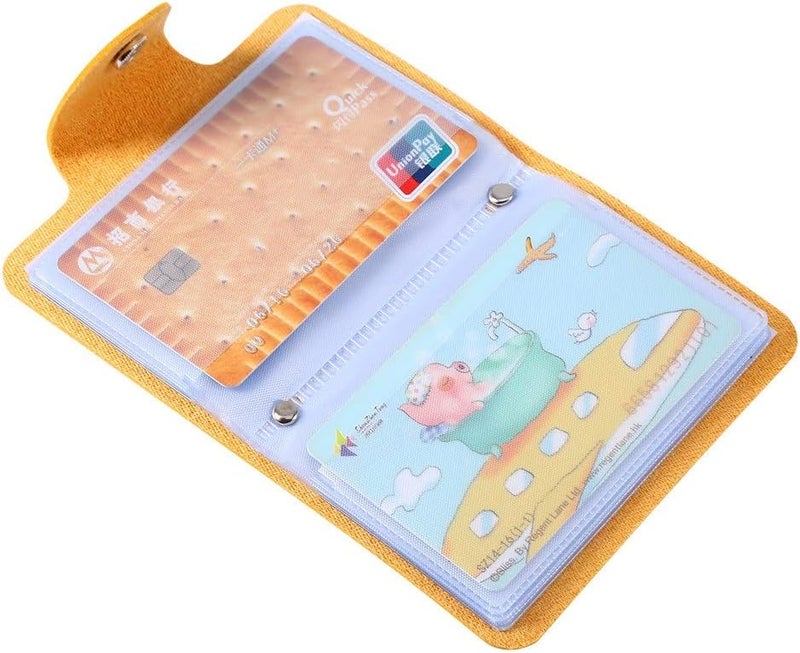Yellow PU Leather Business Card Holder Case Durable Wallet For 24 Cards Men Women - Image 1