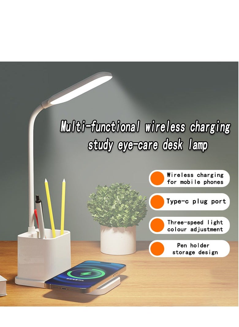 Generic - Eye-Protective Desk Lamp with Touch Dimming and Color Adjustment, Wireless Charging, and Pen Holder - Image 1