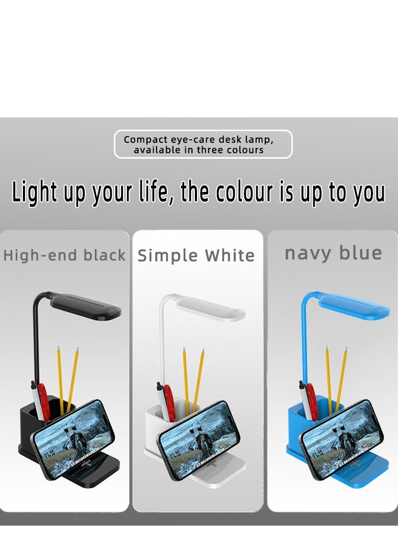 Generic - Eye-Protective Desk Lamp with Touch Dimming and Color Adjustment, Wireless Charging, and Pen Holder - Image 1