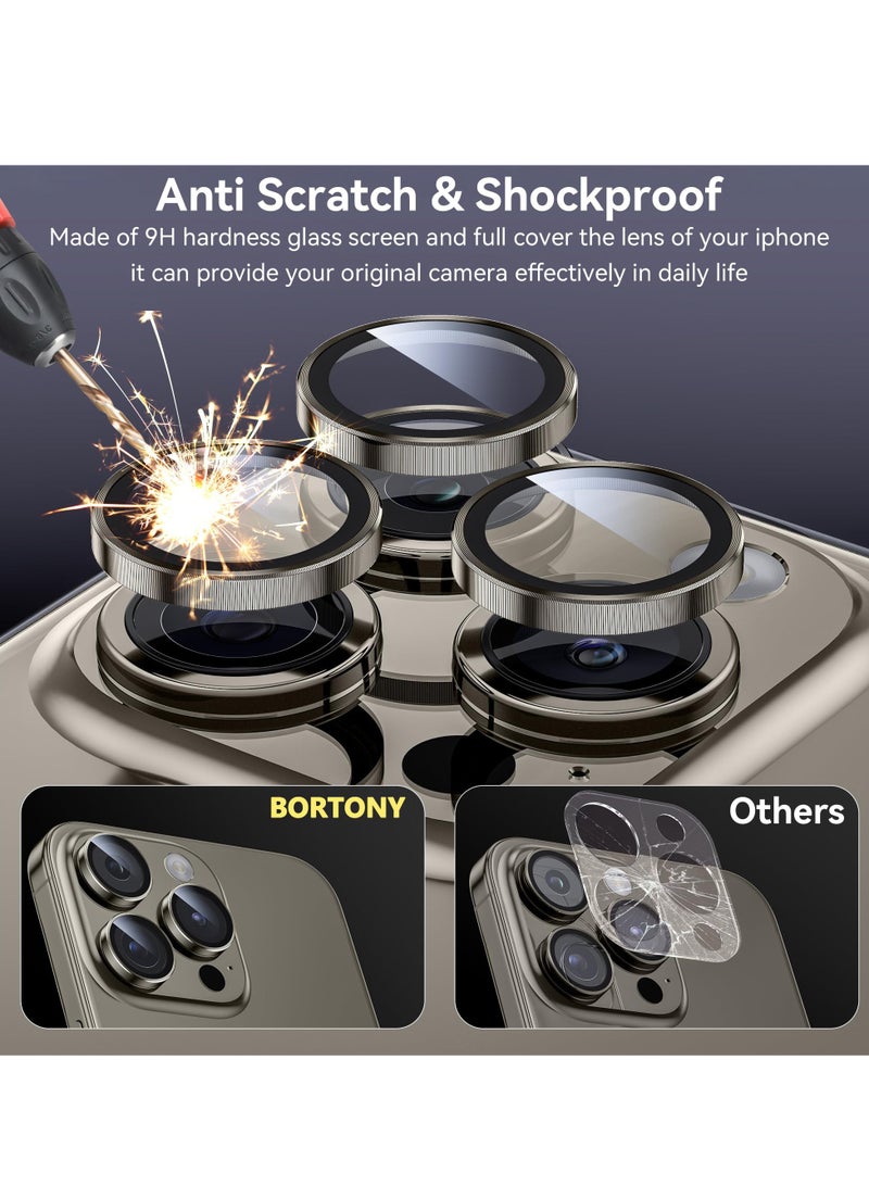 BORTONY iPhone 15 Pro Camera Lens Protector and iPhone 15 Pro Max Camera Lens Protector, Easy Installation Keep Original Shooting Shatterproof 9H Glass Camera Screen Protector Metal Ring Case Fiendly - Image 3