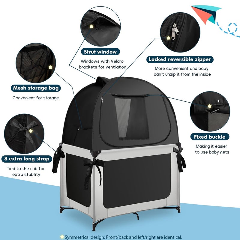 L RUNNZER Pack N Play Blackout Cover, Portable Travel Essential Pack N Play Cover, Dark Pack and Play Blackout Cover for Baby Sleeping, Block 90% + Light - Image 4