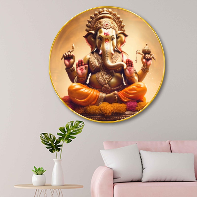 SAF Round Lord Ganesha Wall Painting – Golden Frame | Divine Hindu Religious Art | Auspicious Wall Décor for Home Pooja Room Living Room Office Gift (23 X 23 Inch) GR-264 - Image 5