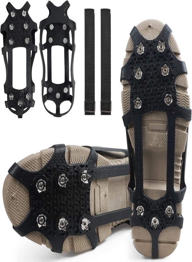 VATEICO Walk Traction Ice Cleats, Anti-Skid Ice Snow Grips 9 Stainless Steel Studs Winter Crampons with Straps Over Shoe Boots for Hiking Climbing,Ice Fishing and Walking Small - Image 1
