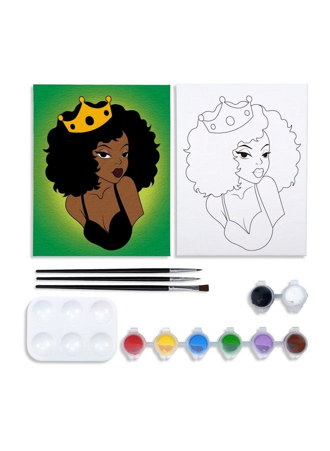 VOCHIC Canvas Painting Kit Pre Drawn Canvas For Paint Adult Party Kits Paint And Sip Party Supplies 8X10 Canvas To Paint Afro Queen 8 Acrylic Colors,3 Brush,1 Pallet Girl Paint Art Set - Image 1