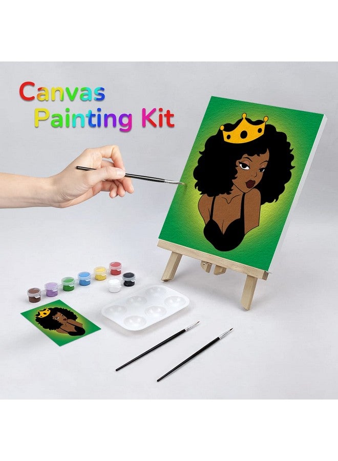 VOCHIC Canvas Painting Kit Pre Drawn Canvas For Paint Adult Party Kits Paint And Sip Party Supplies 8X10 Canvas To Paint Afro Queen 8 Acrylic Colors,3 Brush,1 Pallet Girl Paint Art Set - Image 2