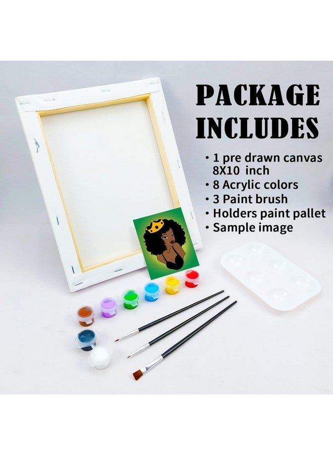 VOCHIC Canvas Painting Kit Pre Drawn Canvas For Paint Adult Party Kits Paint And Sip Party Supplies 8X10 Canvas To Paint Afro Queen 8 Acrylic Colors,3 Brush,1 Pallet Girl Paint Art Set - Image 5