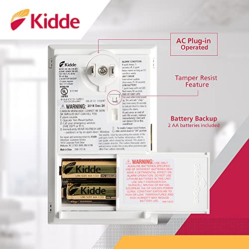 Kidde Carbon Monoxide Detector, Plug In Wall with AA Battery Backup, Test-Hush Button - Image 3