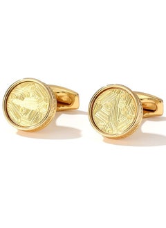 Fashion Pattern Round Gold Shirt Cufflinks
