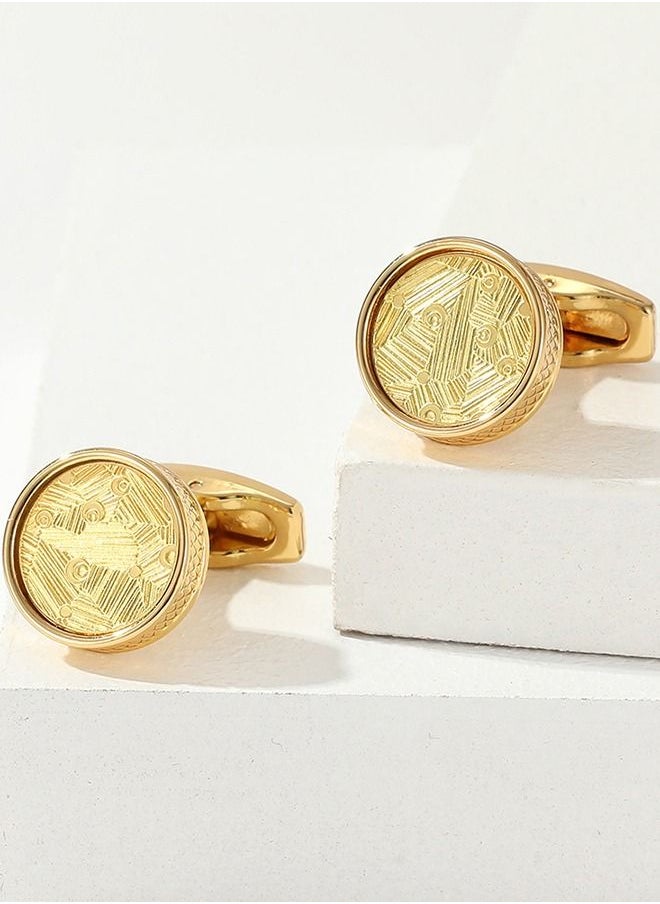 Arabest - Fashion Pattern Round Gold Shirt Cufflinks - Image 1