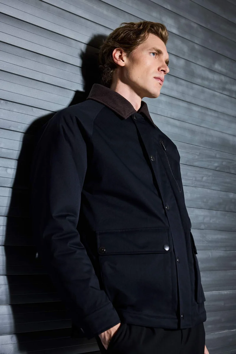 Defacto Regular Fit Polo Neck Velvet Collar Zippered Lined Jacket