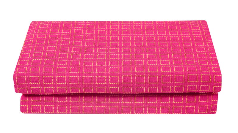 RANGBHAR Handloom Cotton Double Bedsheet Without Pillow Covers, Woven Checkered Bedcover, 90 x 100 inch, Pink Box - Image 2