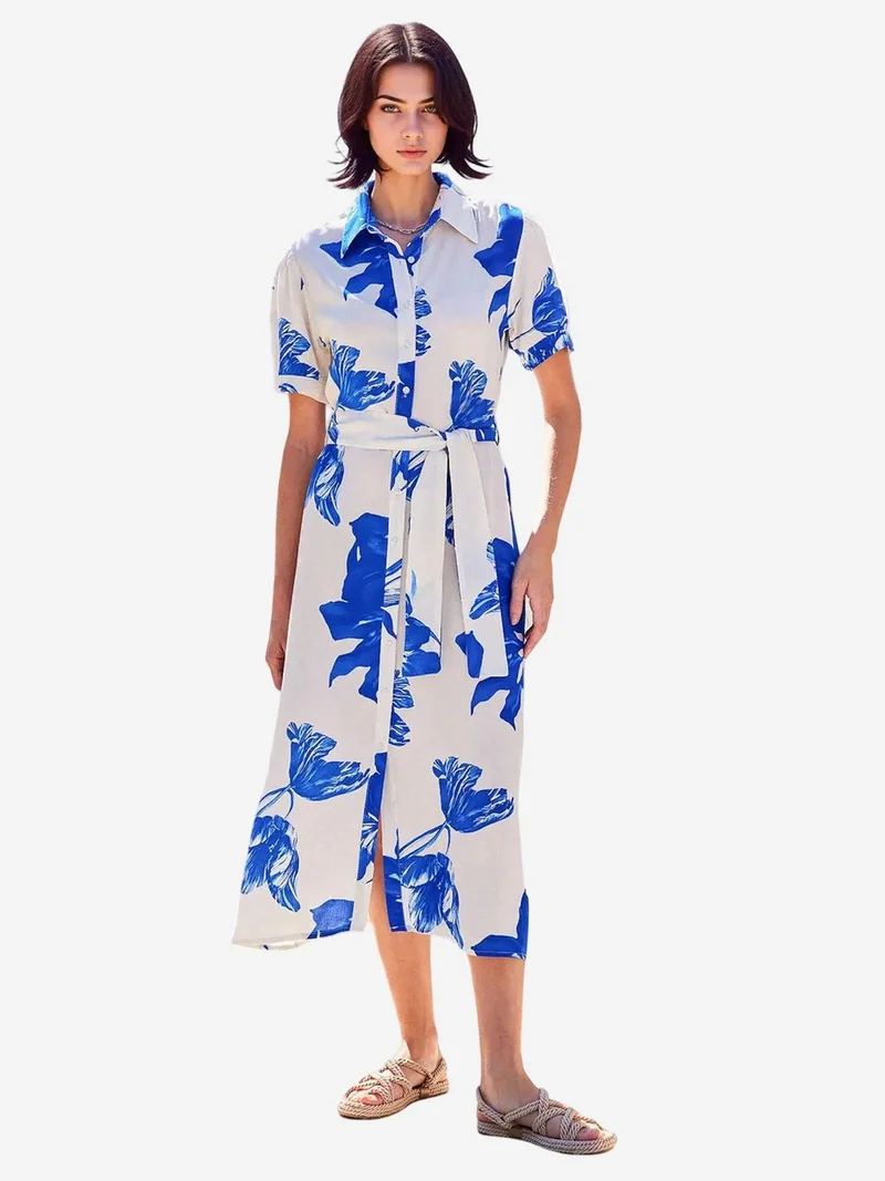 بيغ دارت فستان ميدي مزهر بياقة قميص وربطة من