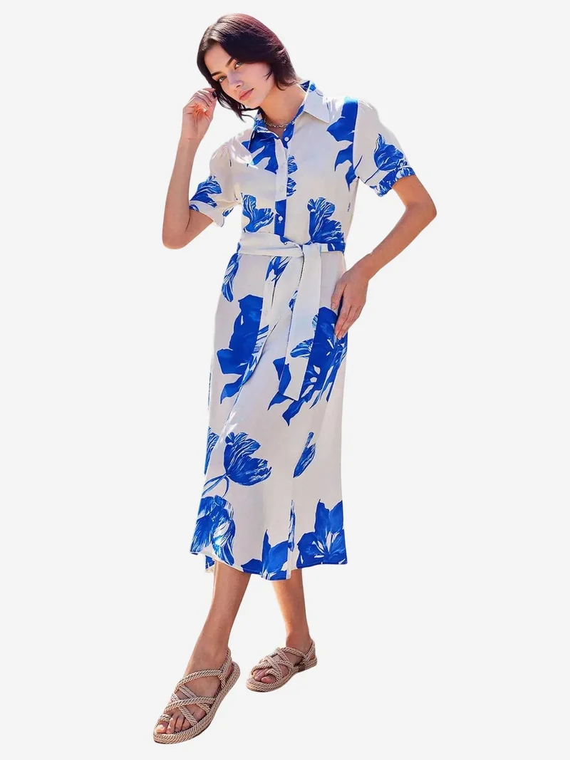 بيغ دارت فستان ميدي مزهر بياقة قميص وربطة من