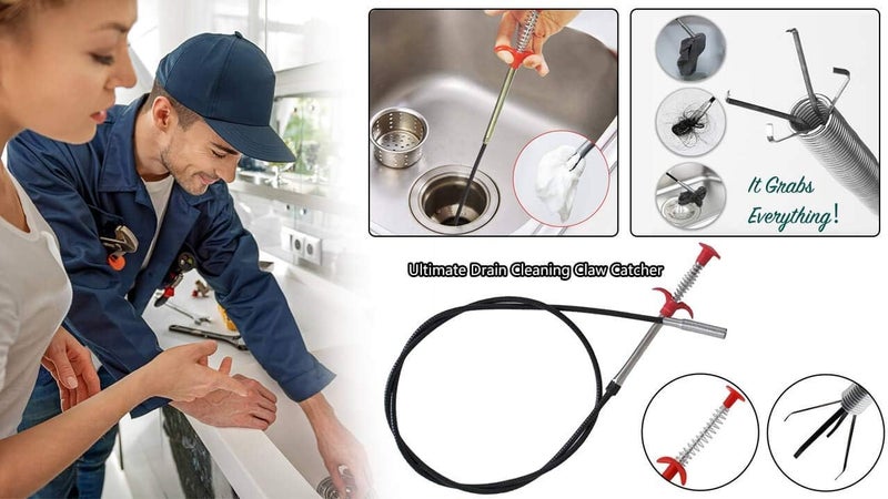 IK-CLAST 160 cm Hand Press Long Drain Clog Remover Hair Catcher Coated with Black PVC Sink Dredge Unblocked Drain Cleaner Tools for Kitchen Sink Bathroom Tub Toilet Clogged Drains Dredger 1 Pc - Image 4