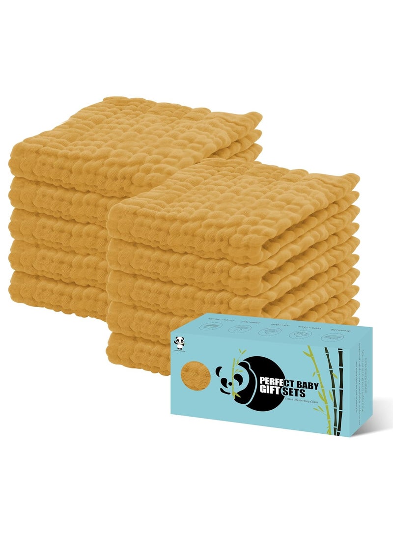 HIPHOP PANDA HIPHOP PANDA 10 Pack 6-Layers Muslin Burp Cloths Large - Durable 100% Cotton - Baby Essentials Extra Absorbent and Soft Boys & Girls Rags for Newborn Registry (Honey, 20" X10")  - Image 1