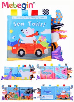 MEBEGIN Soft Cloth Book Animal Tails Cloth Book Baby Rattle Paper Cloth Book Touch And Feel Crinkly Cloth Books For Babies Early Development & Activity Toys For Toddler  - Image 1