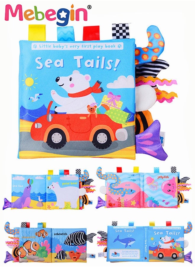 MEBEGIN Soft Cloth Book Animal Tails Cloth Book Baby Rattle Paper Cloth Book Touch And Feel Crinkly Cloth Books For Babies Early Development & Activity Toys For Toddler  - Image 1