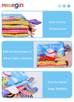 MEBEGIN Soft Cloth Book Animal Tails Cloth Book Baby Rattle Paper Cloth Book Touch And Feel Crinkly Cloth Books For Babies Early Development & Activity Toys For Toddler  - Image 4