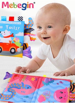 MEBEGIN Soft Cloth Book Animal Tails Cloth Book Baby Rattle Paper Cloth Book Touch And Feel Crinkly Cloth Books For Babies Early Development & Activity Toys For Toddler  - Image 2