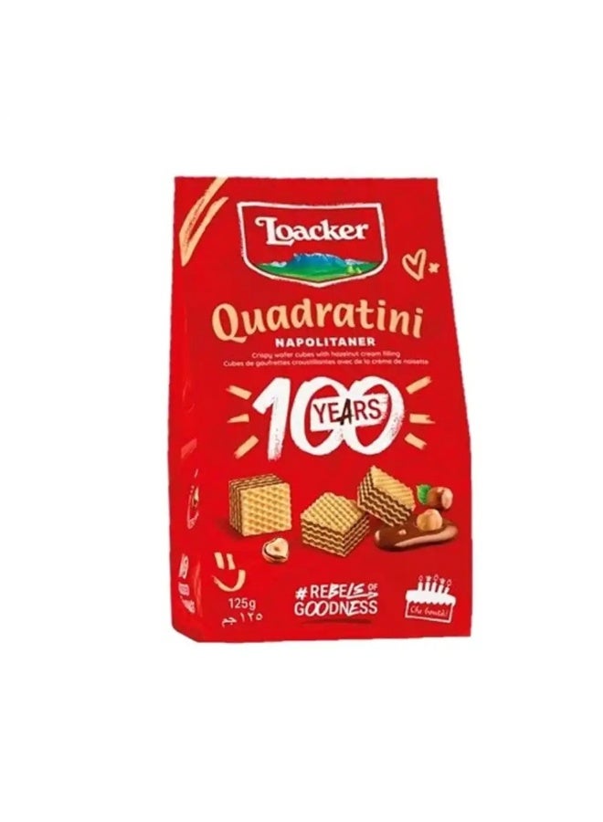Loacker Quadratini Napolitaner Hazelnut Wafer Cubes 125g - Image 1
