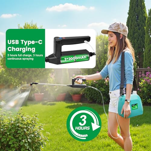 VAXMAY Battery Powered Sprayer 1.35 Gallon, 2026 Electric Garden Sprayer with 3 Adjustable Speeds, 4 Mist Nozzles, Rechargeable Handle, Retractable Wand with Adjustable Shoulder Strap for Weed Lawn(Green) - Image 4