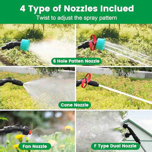 VAXMAY Battery Powered Sprayer 1.35 Gallon, 2026 Electric Garden Sprayer with 3 Adjustable Speeds, 4 Mist Nozzles, Rechargeable Handle, Retractable Wand with Adjustable Shoulder Strap for Weed Lawn(Green) - Image 5