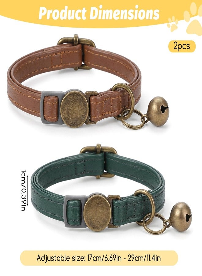 Xyembu 2 Pcs Leather Cat Collar Adjustable Retro Kitten Collar with Bell Cat Collars Breakaway with Safety Buckle Quick Release fit Most Cats and Kittens(8-12") - Image 2