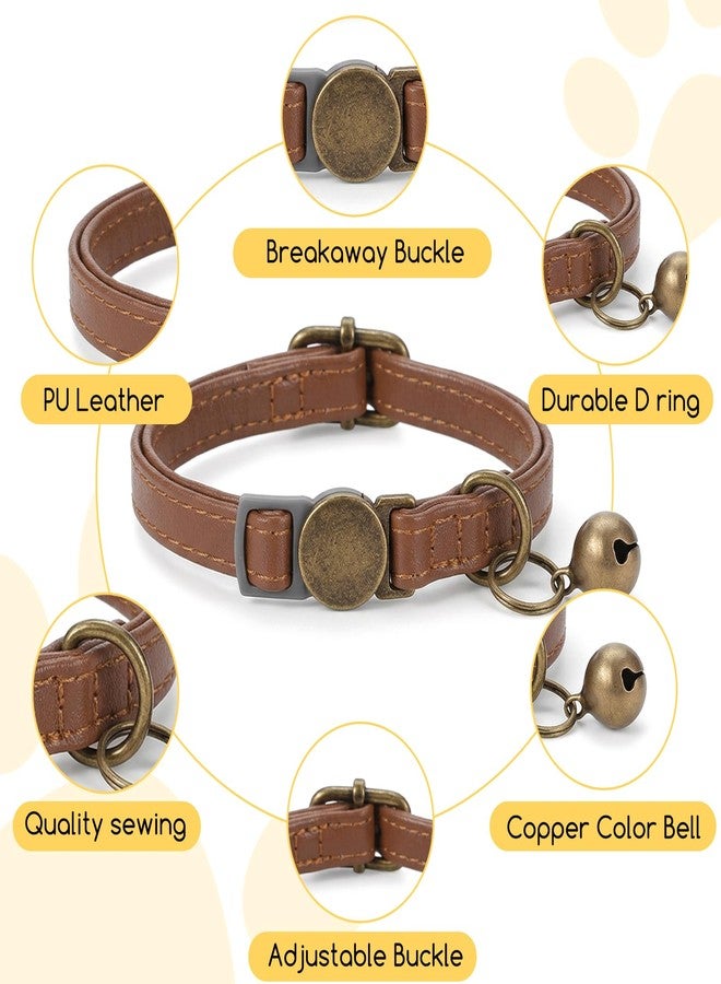 Xyembu 2 Pcs Leather Cat Collar Adjustable Retro Kitten Collar with Bell Cat Collars Breakaway with Safety Buckle Quick Release fit Most Cats and Kittens(8-12") - Image 3