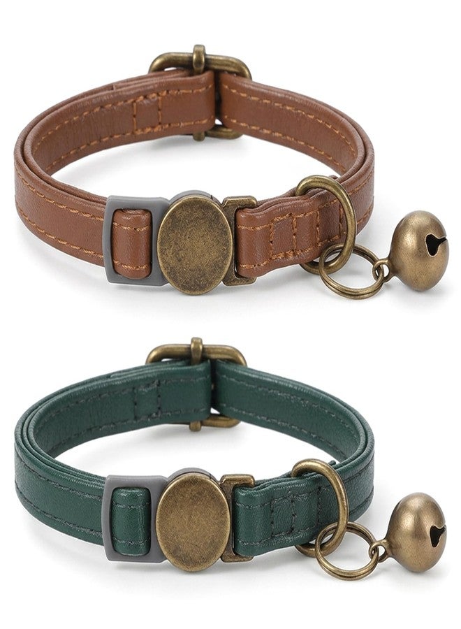 Xyembu 2 Pcs Leather Cat Collar Adjustable Retro Kitten Collar with Bell Cat Collars Breakaway with Safety Buckle Quick Release fit Most Cats and Kittens(8-12") - Image 1