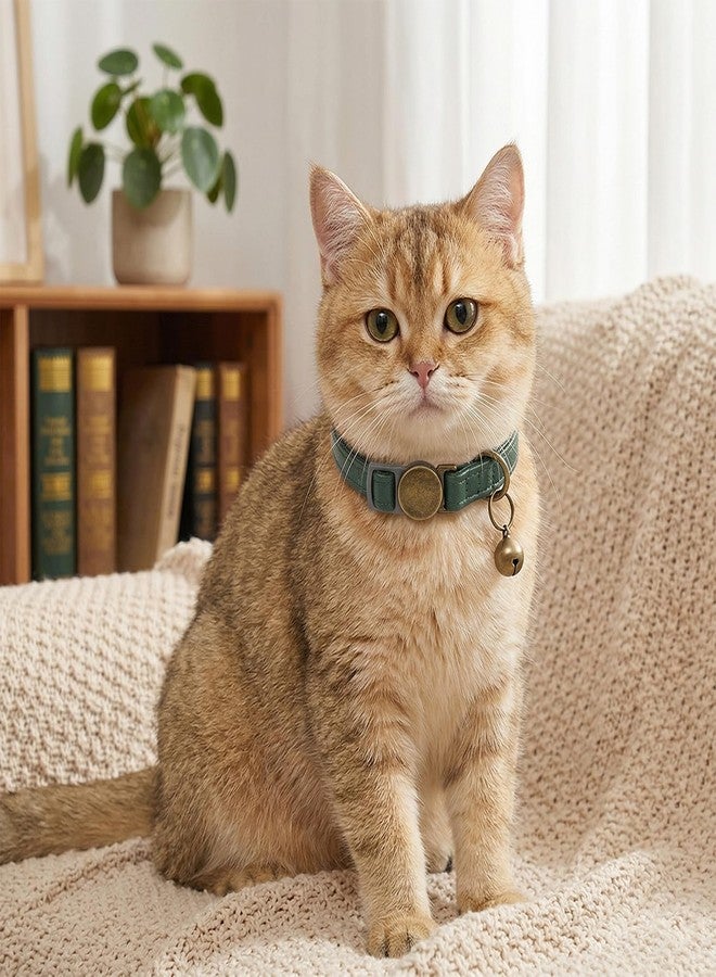 Xyembu 2 Pcs Leather Cat Collar Adjustable Retro Kitten Collar with Bell Cat Collars Breakaway with Safety Buckle Quick Release fit Most Cats and Kittens(8-12") - Image 4