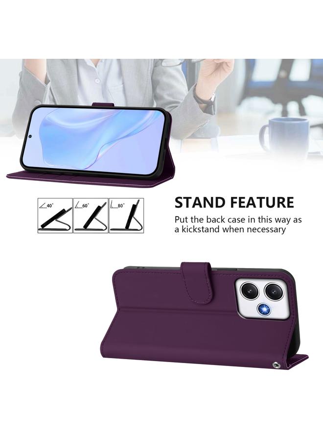 اس-توب جراب لهاتف Redmi 12 4G Global / Note 12R جراب هاتف من الجلد بلون سادة مع حبل - Image 3