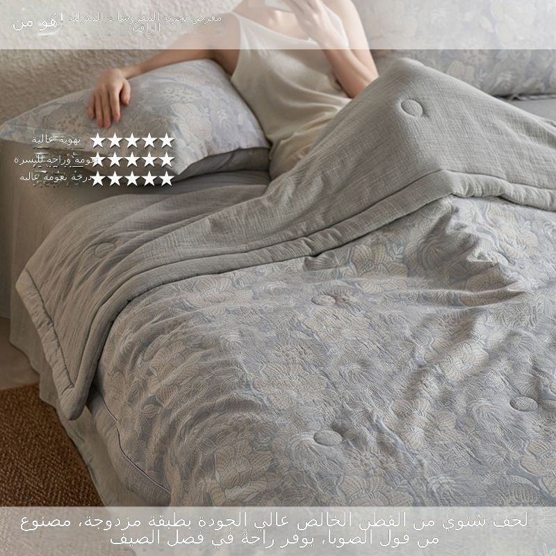 Clear Floral Gray Summer Cotton Gauze Soybean Fiber Quilt Set - Class A, Yarn-Dyed, Machine Washable (4 Pieces) - Image 1