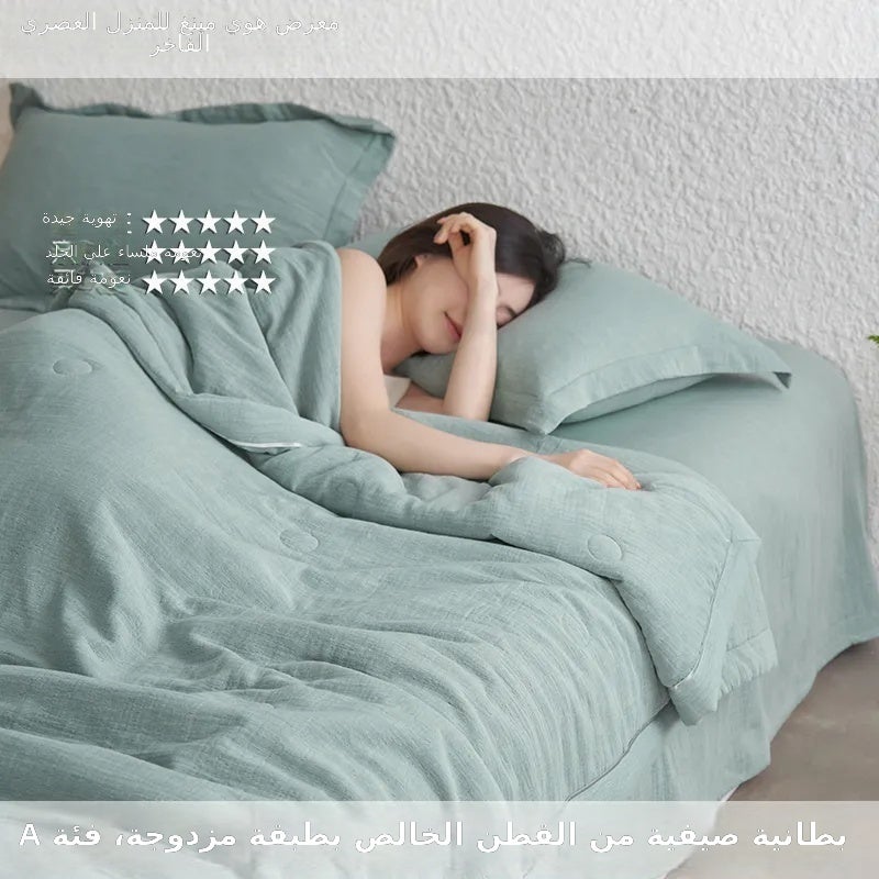 Clear Floral Gray Summer Cotton Gauze Soybean Fiber Quilt Set - Class A, Yarn-Dyed, Machine Washable (4 Pieces) - Image 3