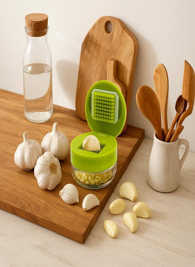 EQUNROY 2 Pcs Garlic Press Stainless Steel,Mini Garlic Chopper,with Peeler，Cleaning Brush and Scrapers - Image 3
