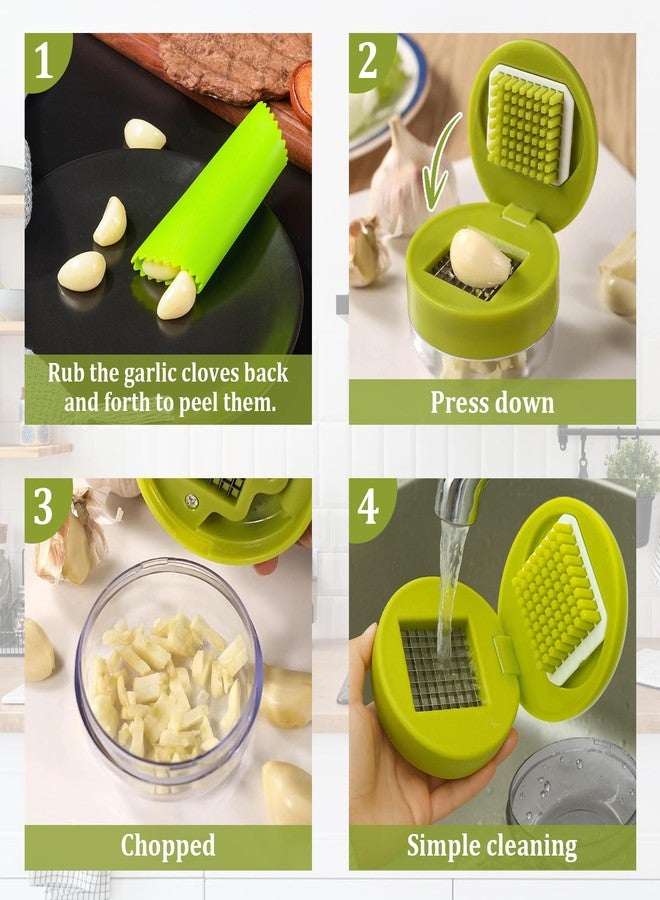 EQUNROY 2 Pcs Garlic Press Stainless Steel,Mini Garlic Chopper,with Peeler，Cleaning Brush and Scrapers - Image 5