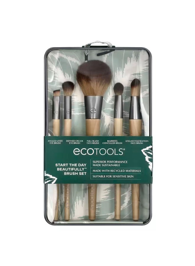 EcoTools, Start The Day Beautifully Brush Set, 5 Piece Set & Storage Tin - Image 1