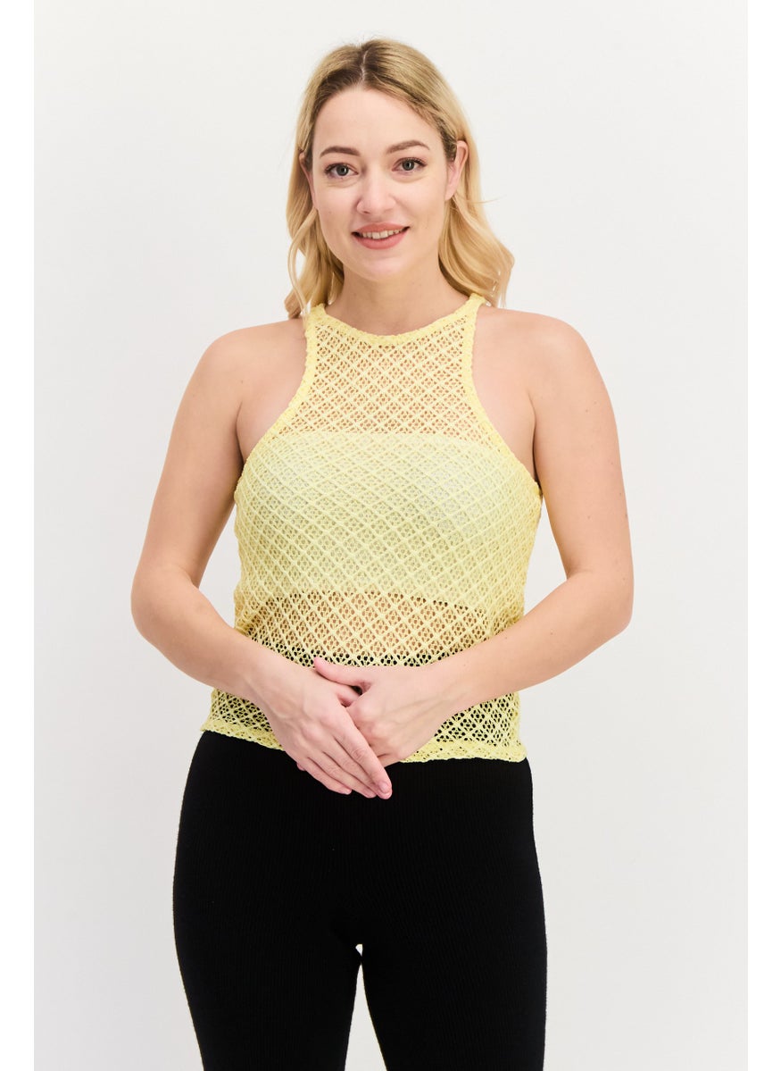 UNDIZ - Women Textured Sleeveless Pajama Top, Yellow - Image 1