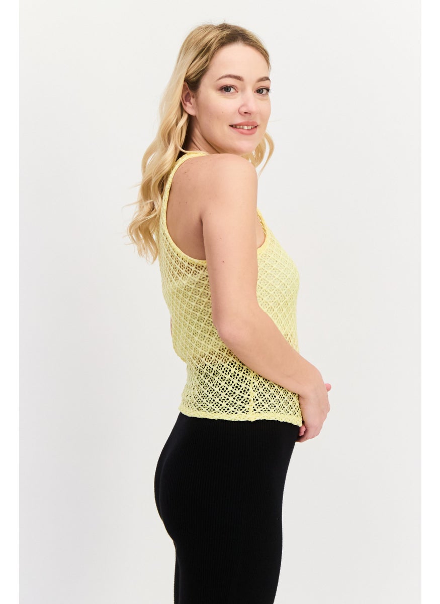 UNDIZ - Women Textured Sleeveless Pajama Top, Yellow - Image 1