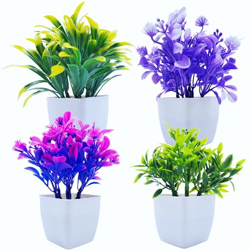 Flora Planet® Set of 4 Mini Multicolour Plants with Pots - Small Greenery Decor for Indoor Spaces Like Home, Farmhouse, Bedroom, Office Desk, Bathroom, and Shelf Aesthetics - Image 1