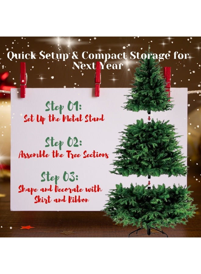 Miraj Christmas Tree with Built in Lights - Attached with Ribbon and Skirt  - Made by Premium Quality PVC Retardant PE - With Sturdy & Stable Metal Stand - Artificial Tree for Home, Church, Parties, Gift for Families,Indoor & Outdoor Events - Image 5