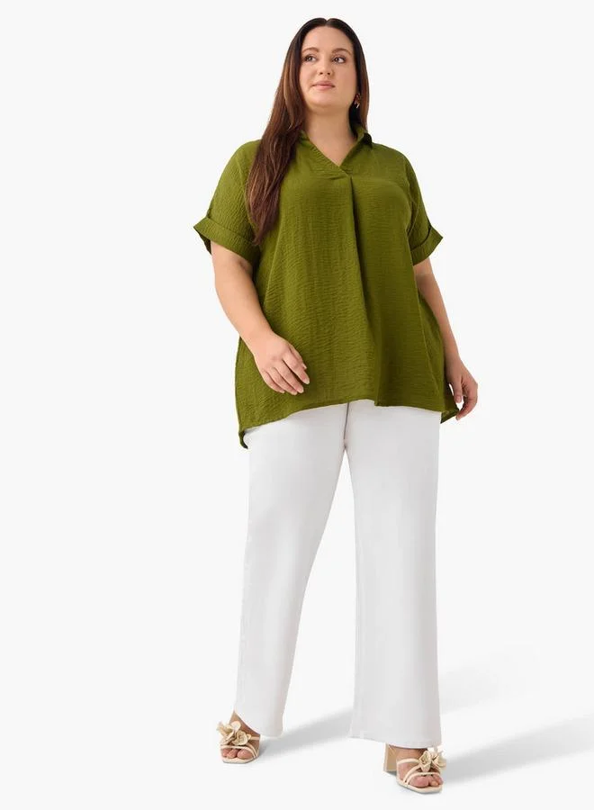 Ulla Popken Plus Size Ulla Popken Pleat Front Top