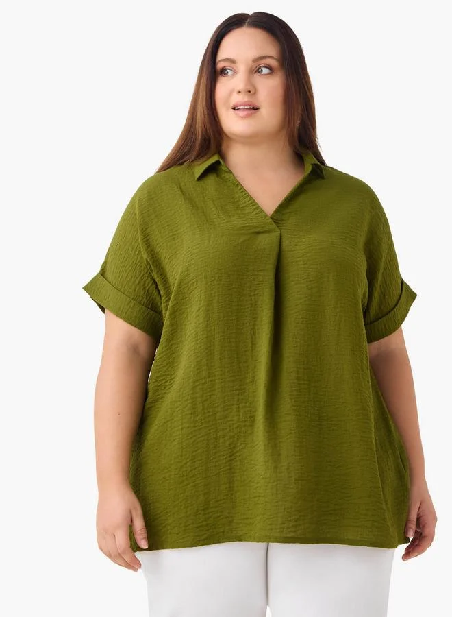 Ulla Popken Plus Size Ulla Popken Pleat Front Top