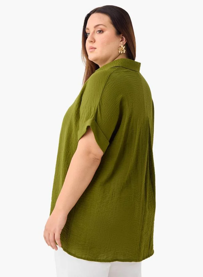 Ulla Popken Plus Size Ulla Popken Pleat Front Top
